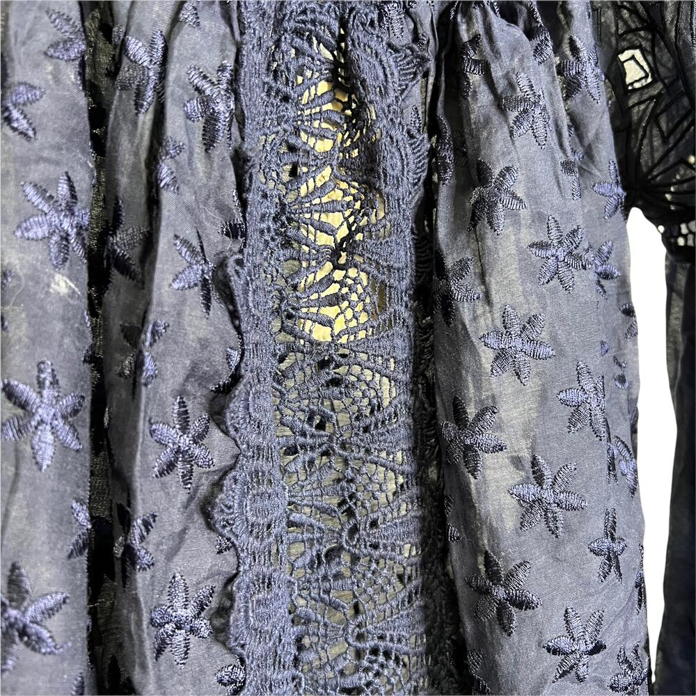 Ramy Brook Women's Sz XS Blouse Navy‎ Lace Ruffle Sleeves Off The Shoulder NWT - Picture 9 of 11